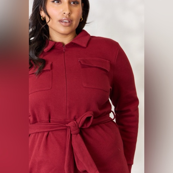 Culture Code Tie Front Half Zip Long Sleeve Shirt Dress - Picture 7 of 16